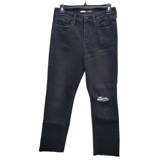 Old Navy The Power Jean Perfect Straight Ankle Women's‎ Black Distressed Denim 4 - Picture 1 of 9